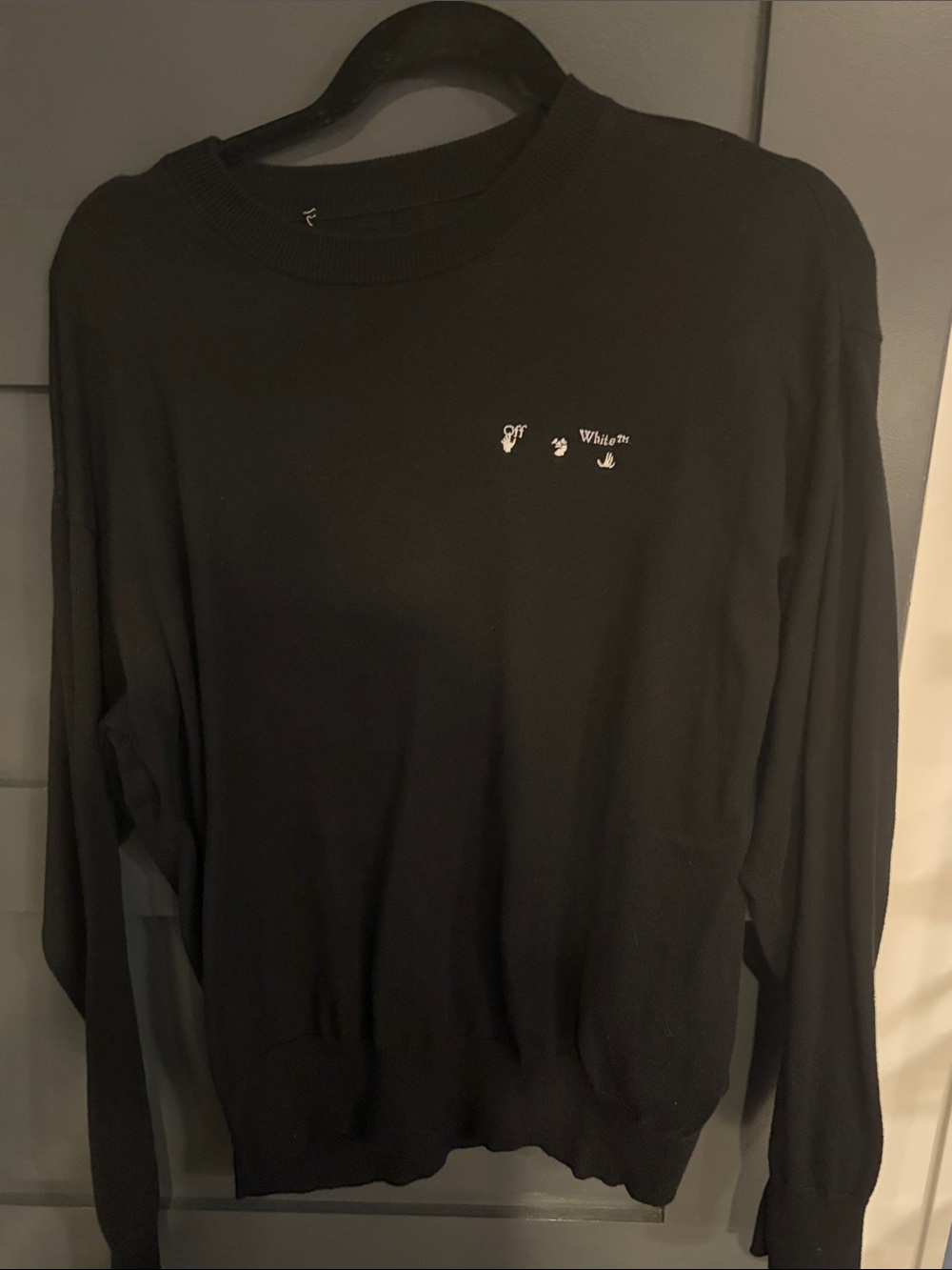 Off-White Black Crewneck Sweater with Small White Logo